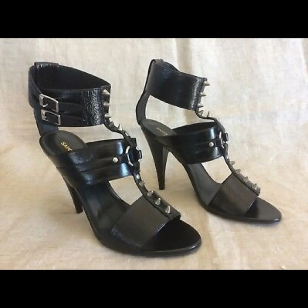 Saint Laurent Sandals Studded Ankle Cuff Fetish 8 New w Box - Picture 2 of 8